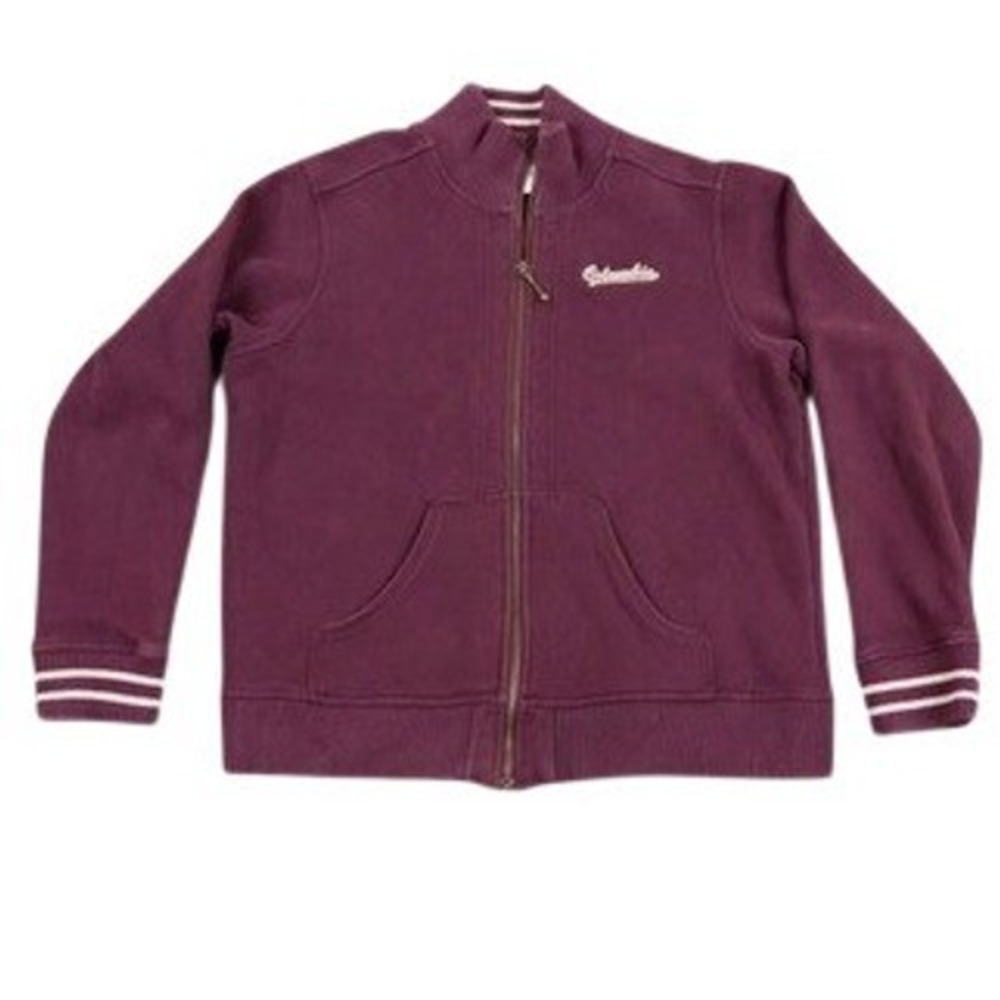 Columbia Full Zip Sweatshirt Women Large Maroon Varsity Striped Fleece Y2K VTG